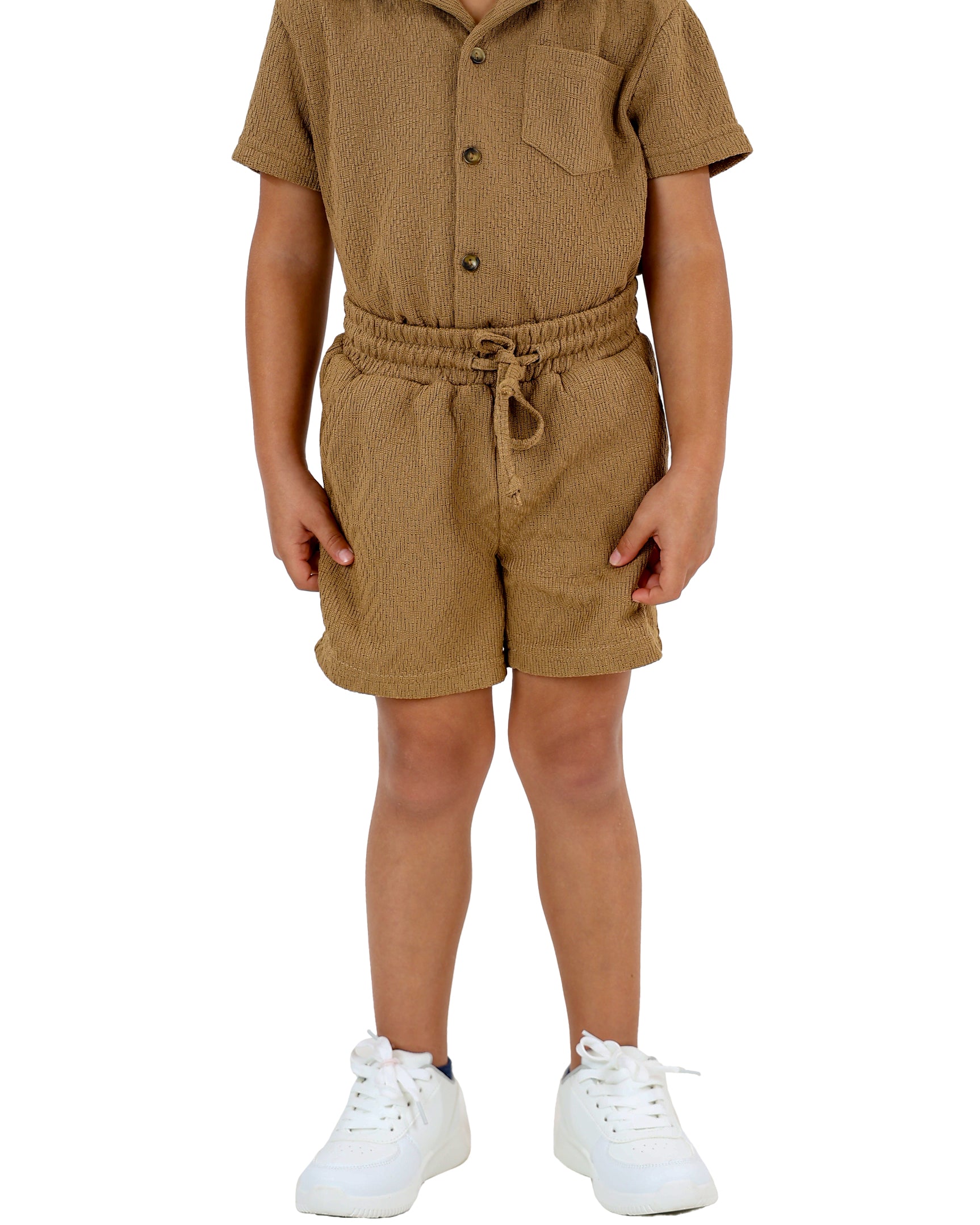 Beige Co-Ord Set Diamond Jacquard Shorts