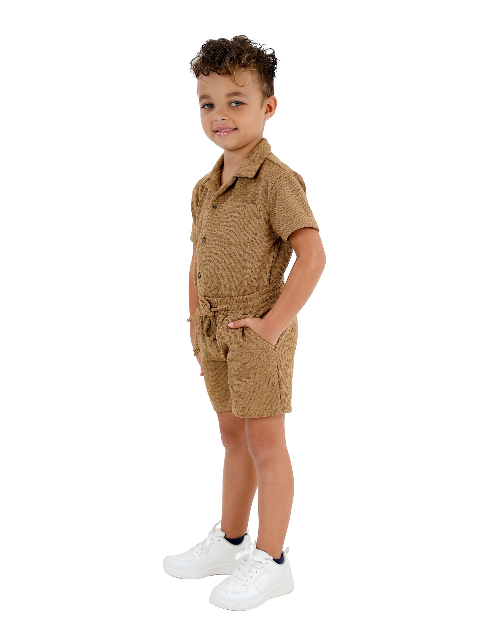 Beige Co-Ord Set Diamond Jacquard Shorts