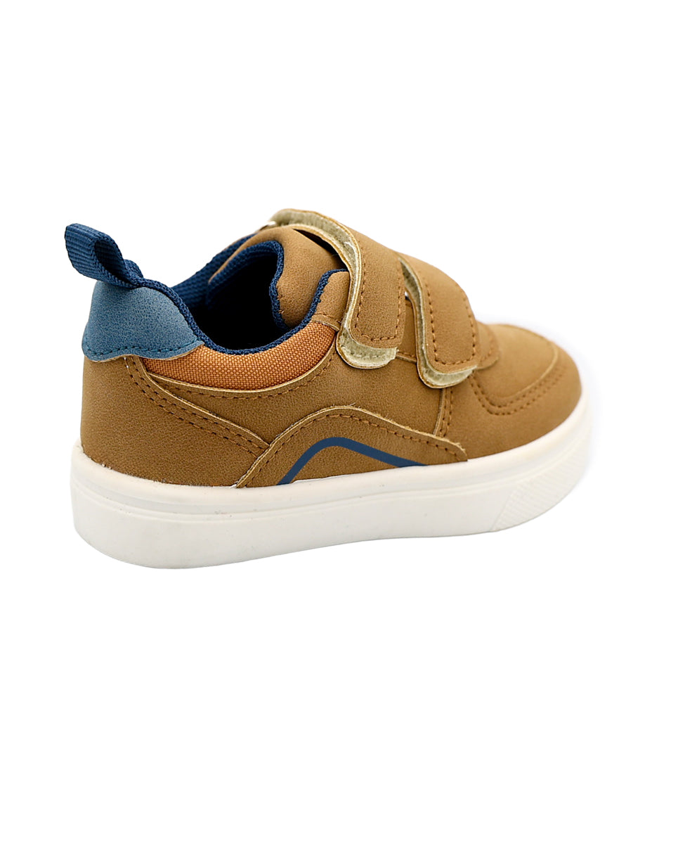 Boys Tan Double Velcro Sneakers