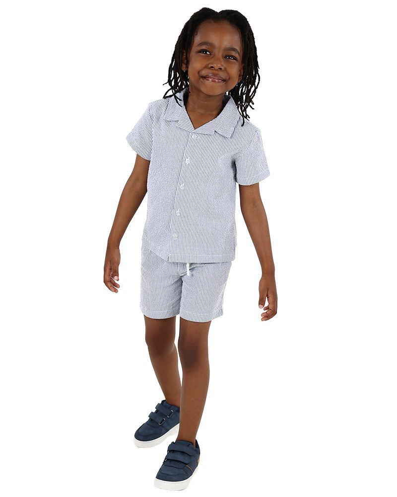 Short Sleeve Blue & White Striped Shirt