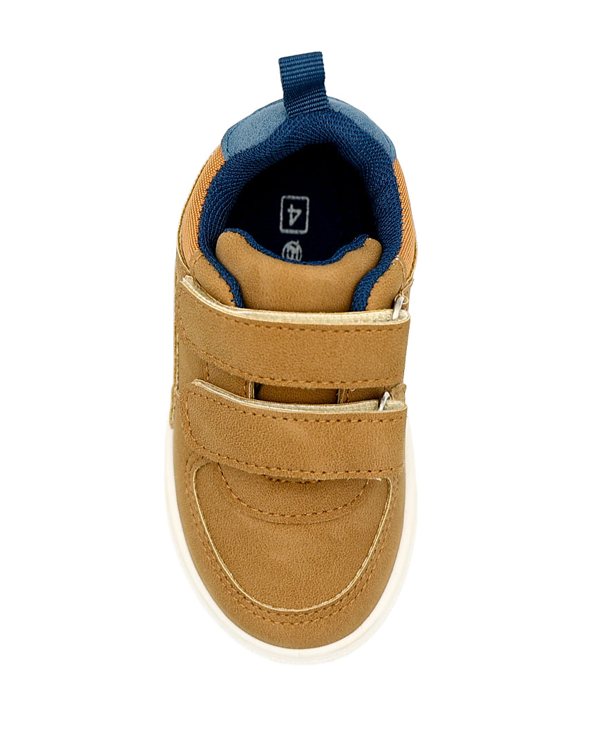 Boys Tan Double Velcro Sneakers