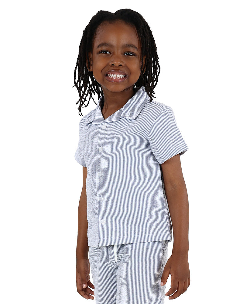 Short Sleeve Blue & White Striped Shirt