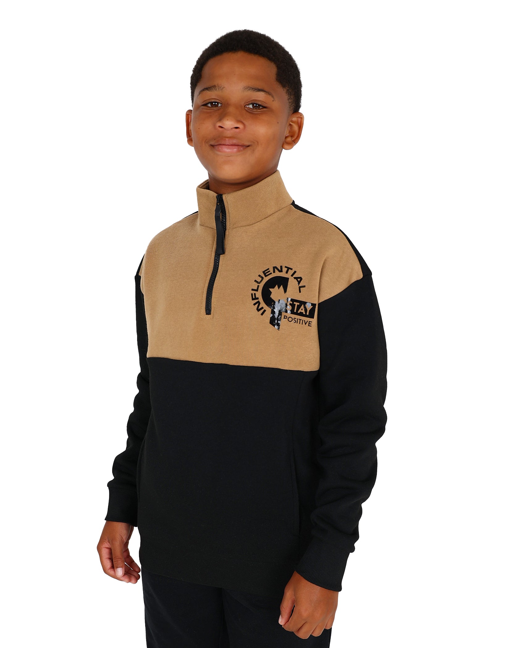 Zip Up Cowl Neck Colour Block Sweatshirt