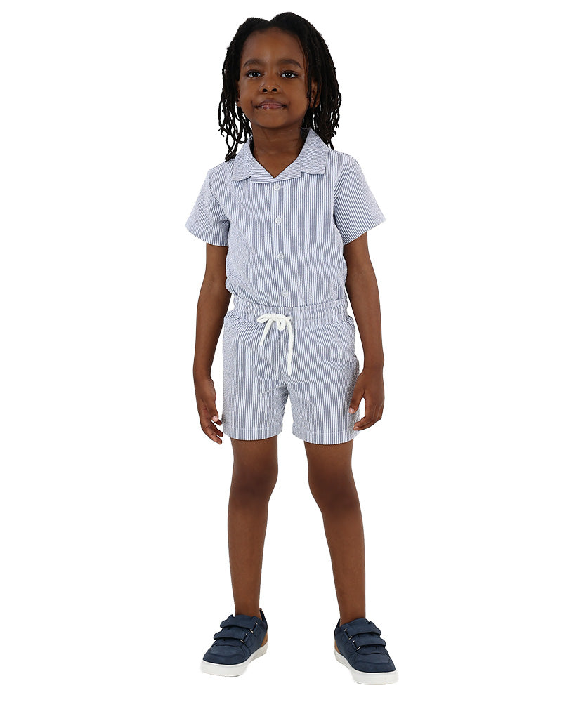 Blue & White Striped Elasticated Shorts
