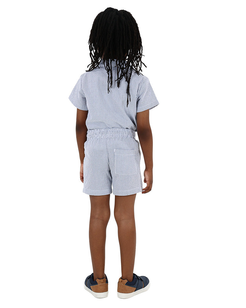 Blue & White Striped Elasticated Shorts