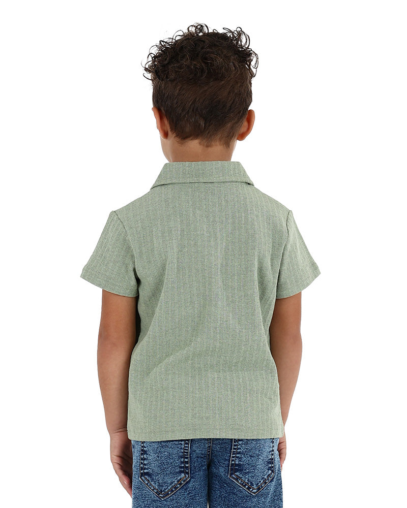 Short Sleeve Striped Jacquard Open Neck Golfer
