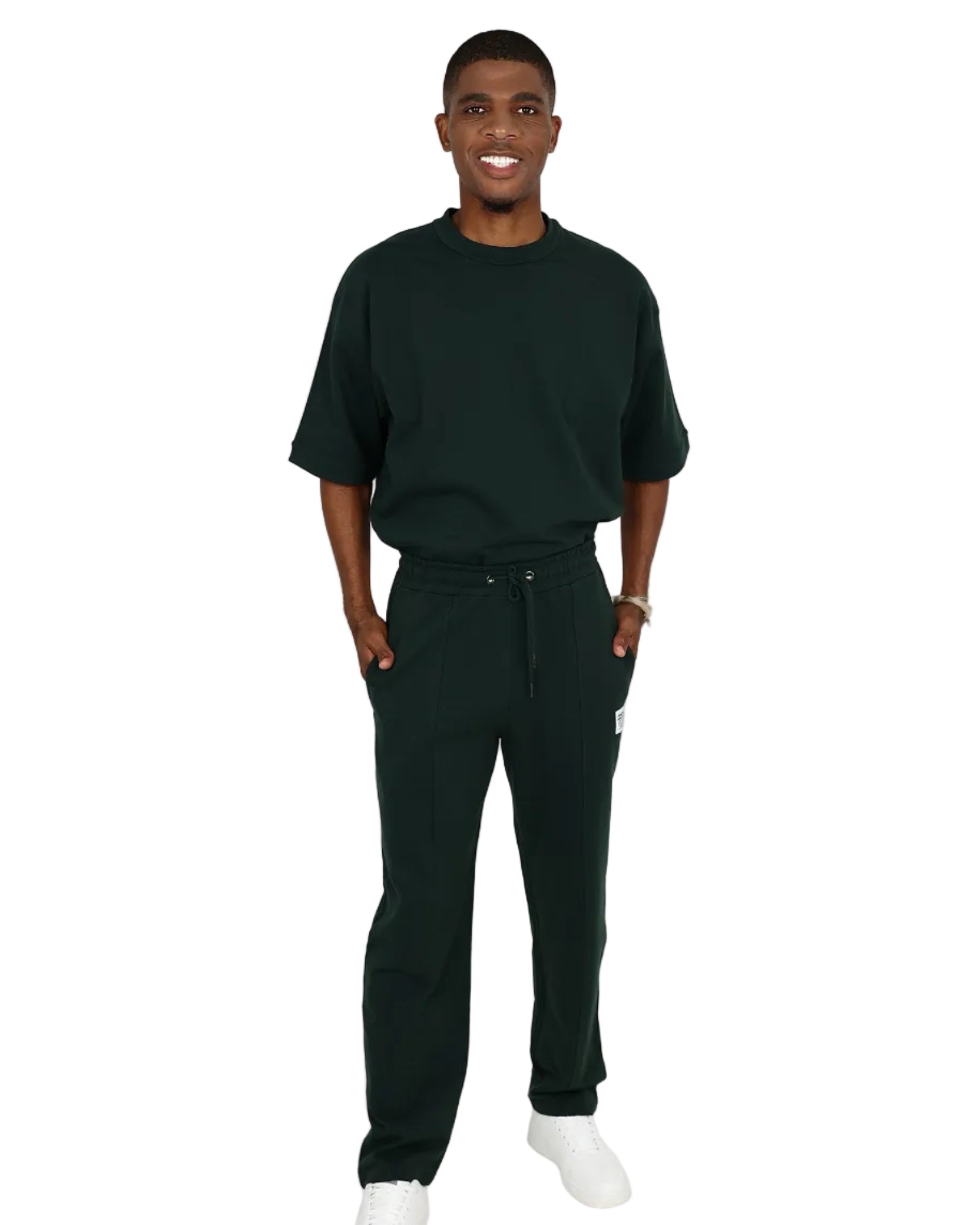 Bottle Green Open Hem Pin Tuck Track Pants