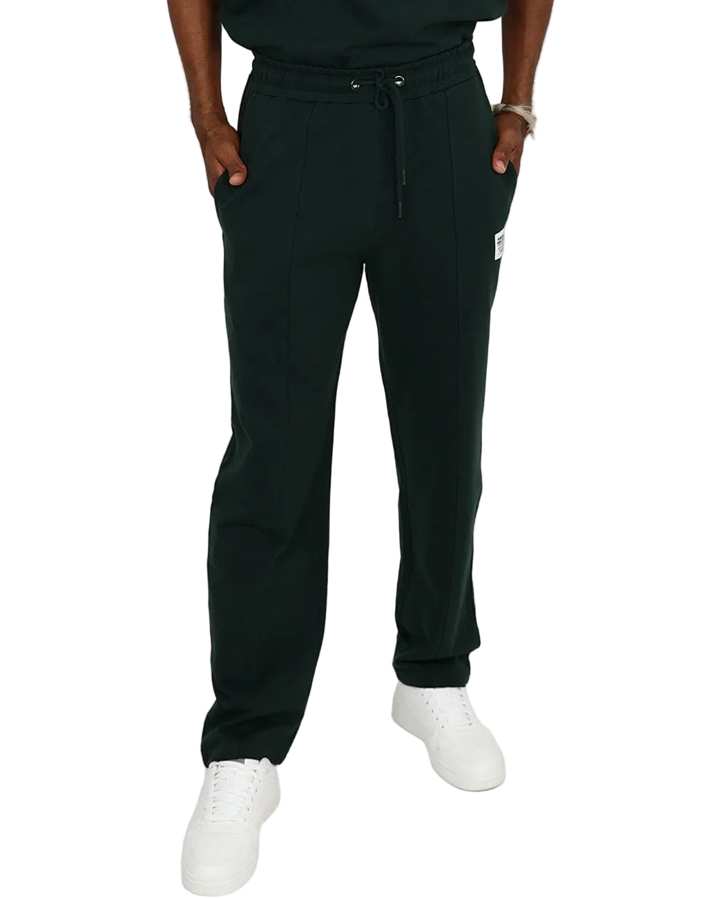 Bottle Green Open Hem Pin Tuck Track Pants