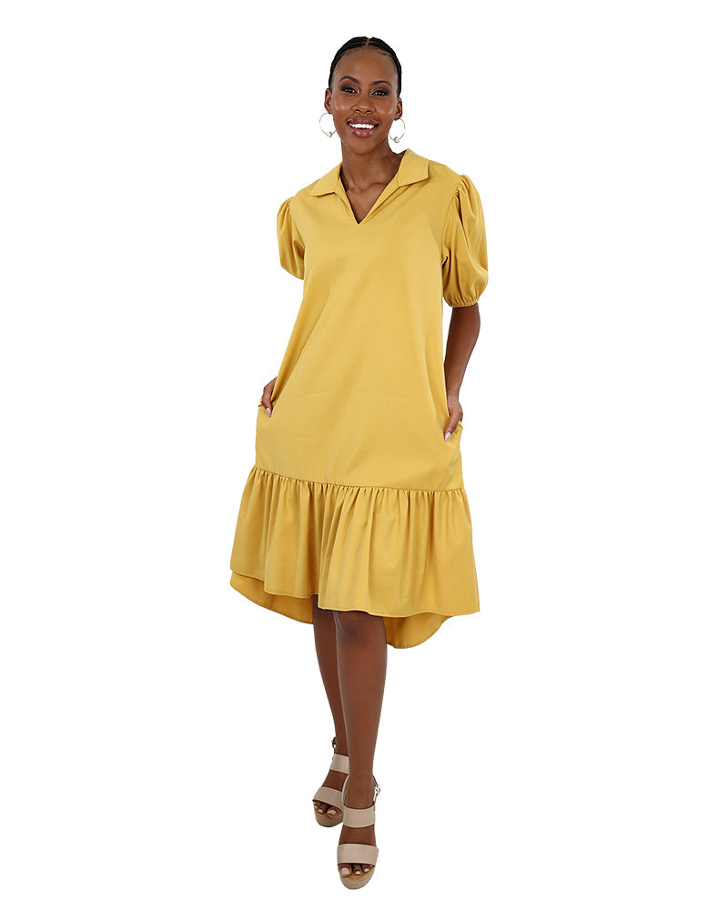 knee length mustard yellow dress Yellow Fit & Flare Dress with Pockets