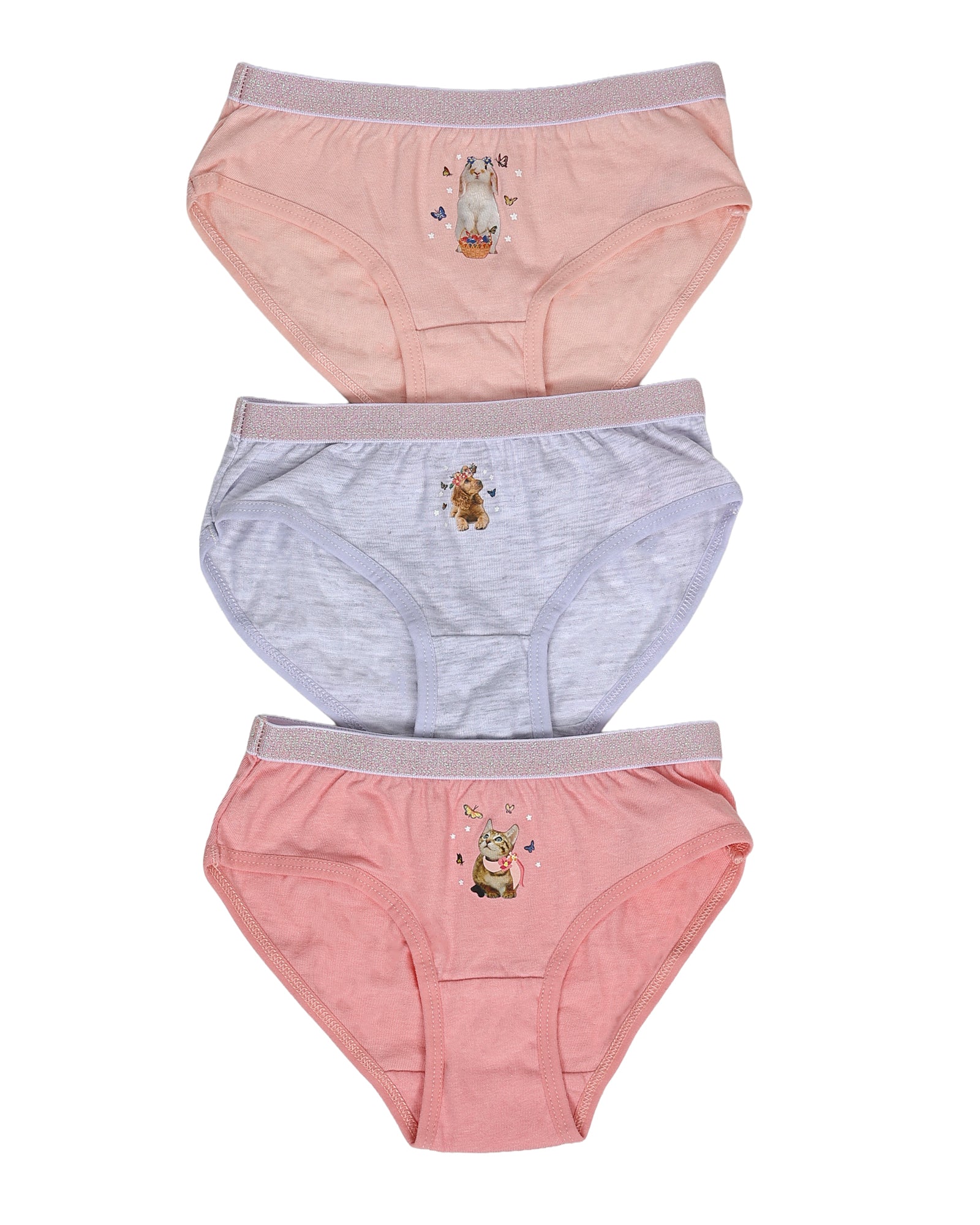 3 Pack Puppy, Kitten and Rabbit Print Panties