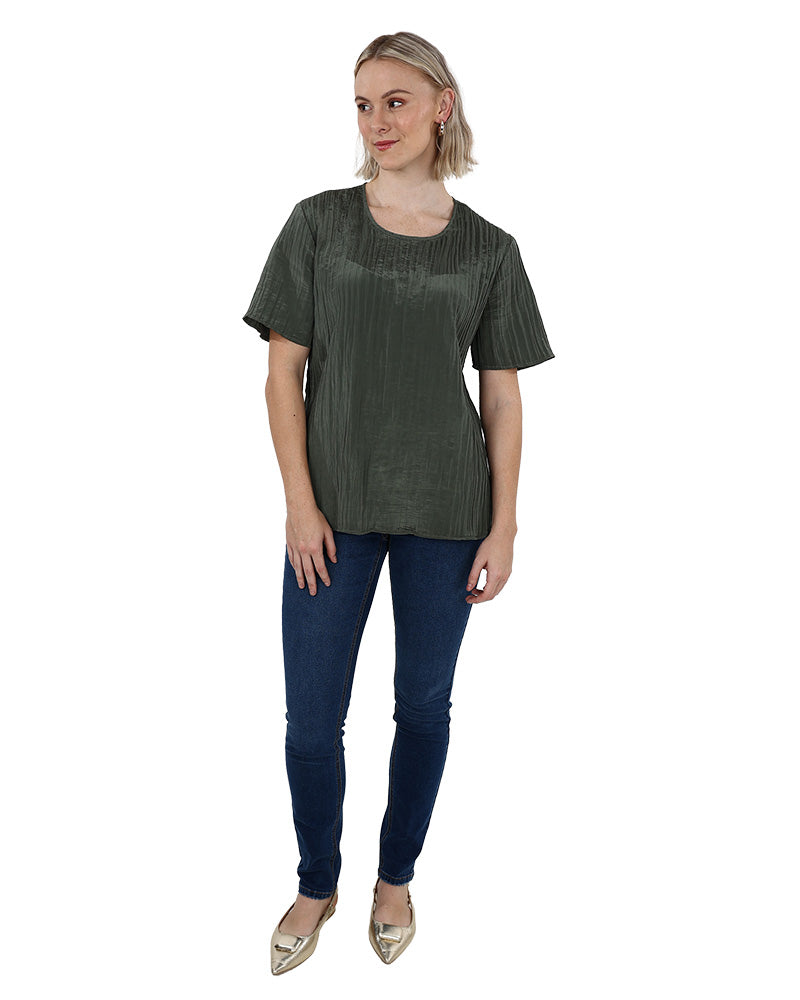 Olive Short Sleeve Textured Blouse