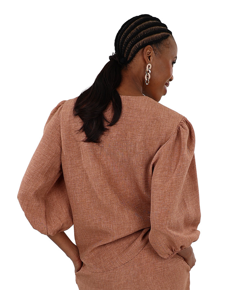 Mocha Puff 3/4 Sleeve Blouse