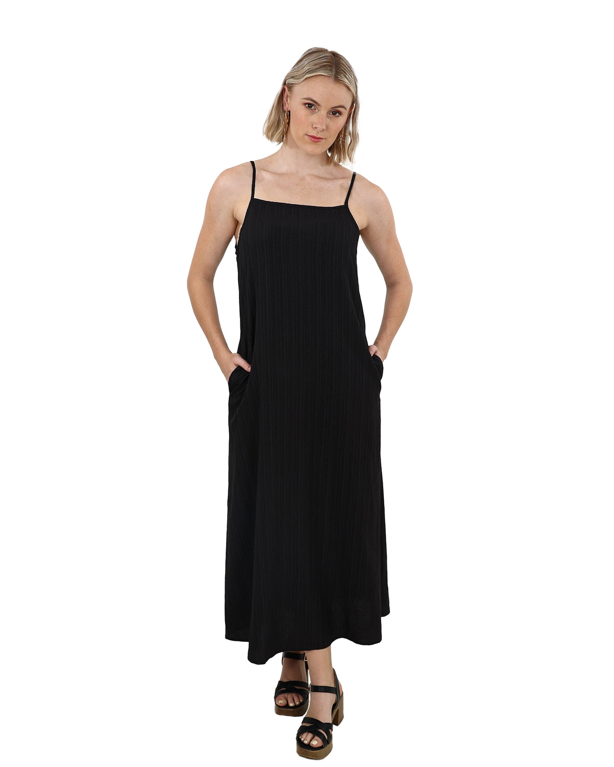 Black Square Neck Strappy Maxi Dress