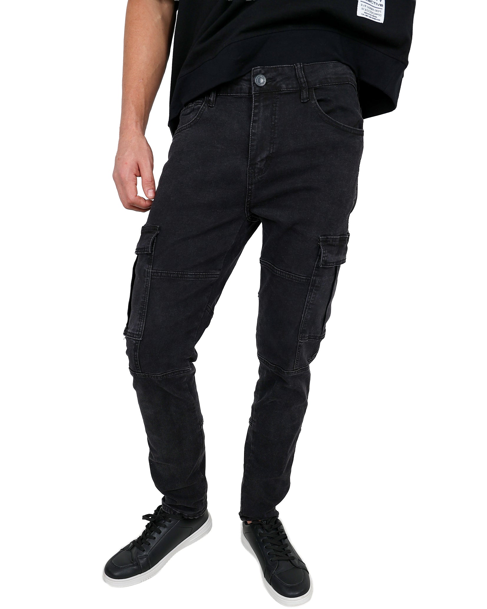 Black Stretch Slim Fit Cargo Jeans