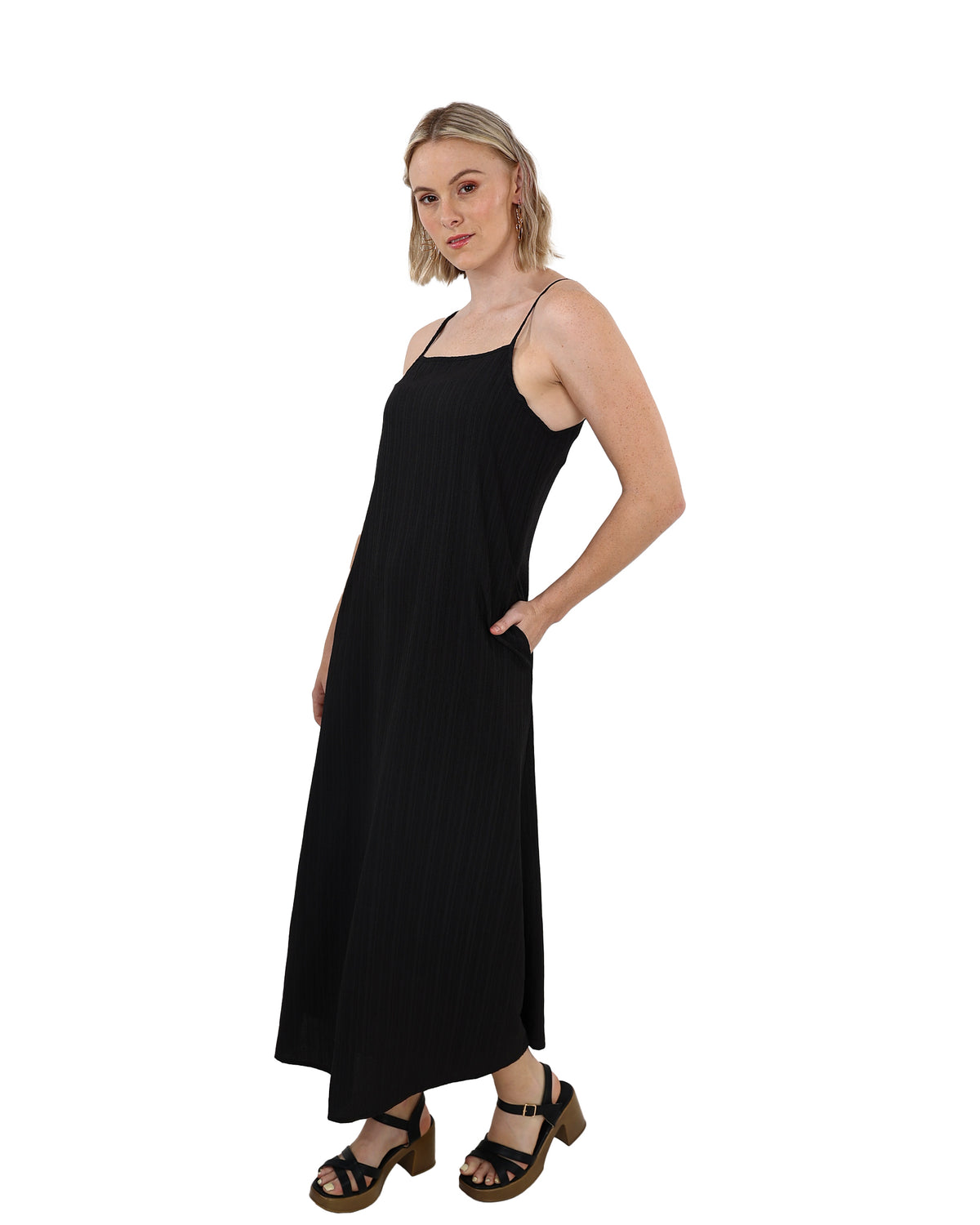 Black Square Neck Strappy Maxi Dress