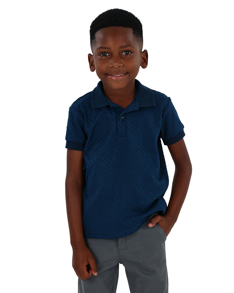 Short Sleeve Blue Jacquard Stripe Cube Golfer