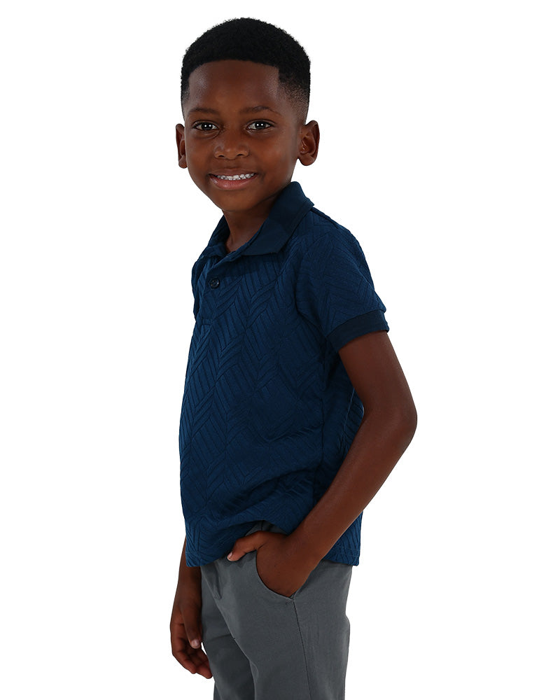 Short Sleeve Blue Jacquard Stripe Cube Golfer