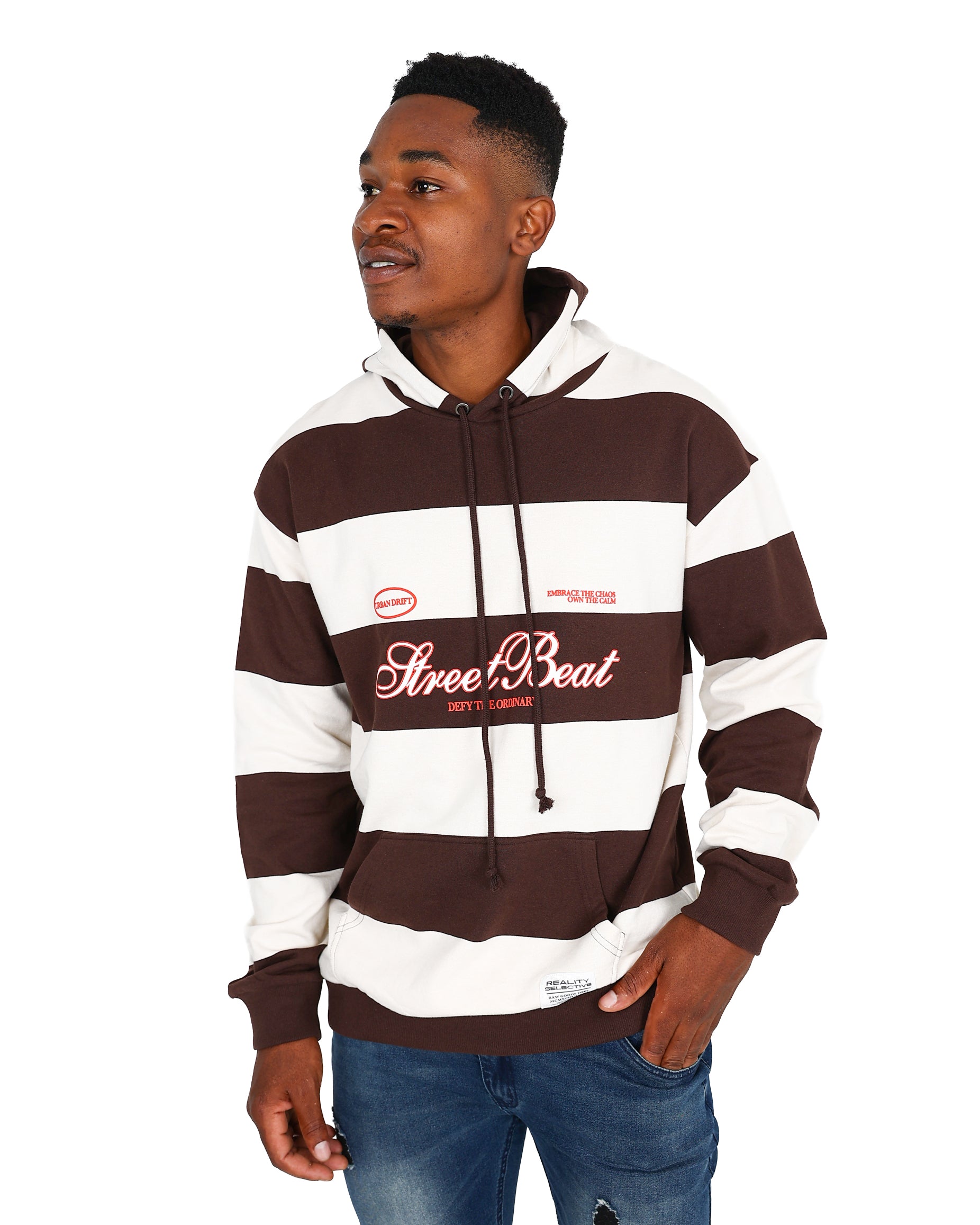 Long Sleeve Brown & Cream Striped Hoodie