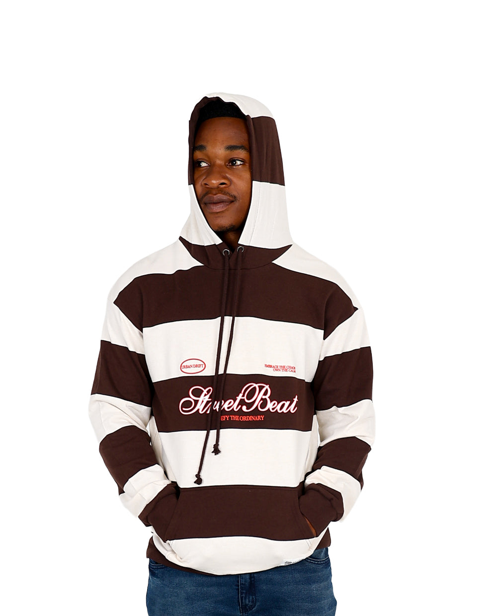 Long Sleeve Brown & Cream Striped Hoodie