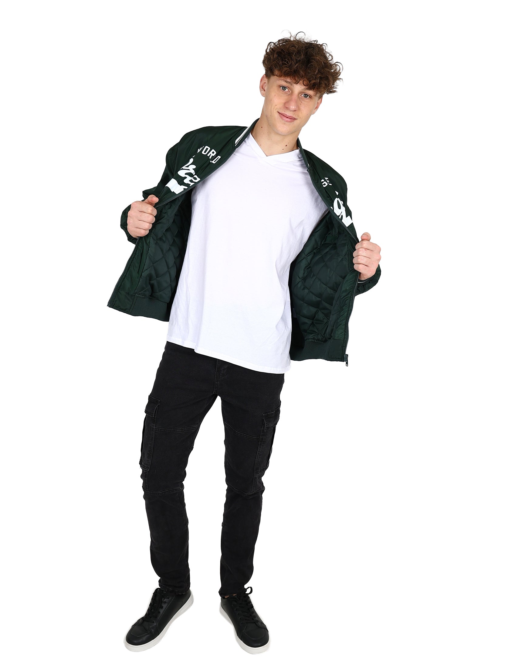 Bottle Green Oregon Typography Bomber Jacket