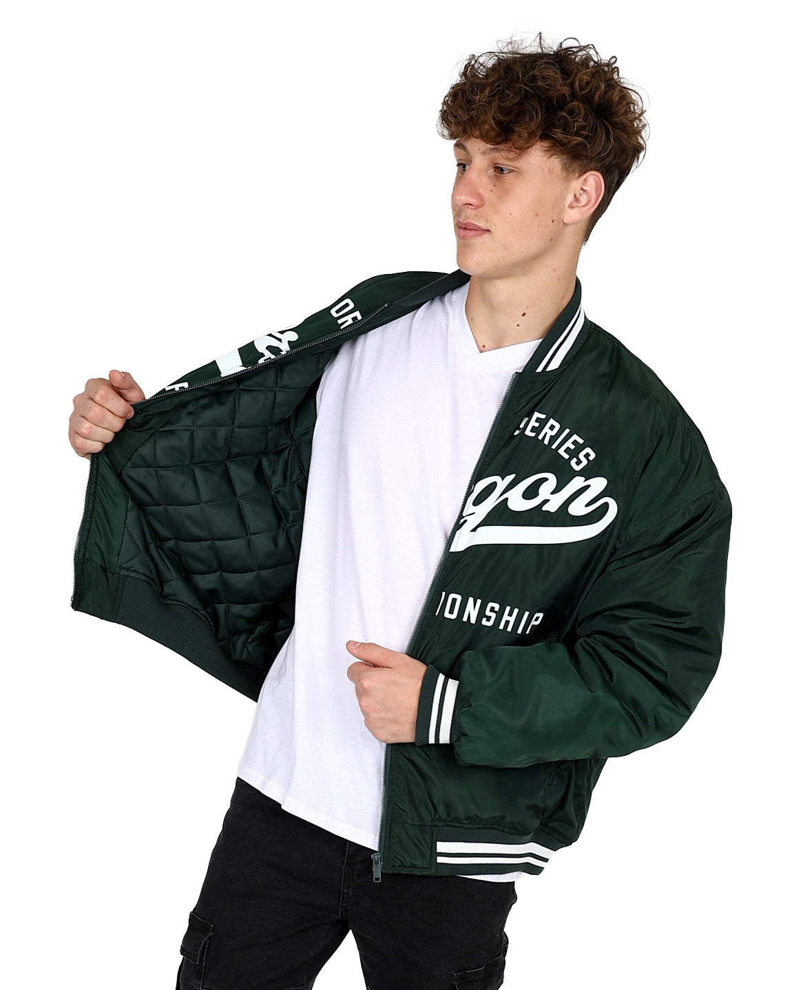 Bottle Green Oregon Typography Bomber Jacket