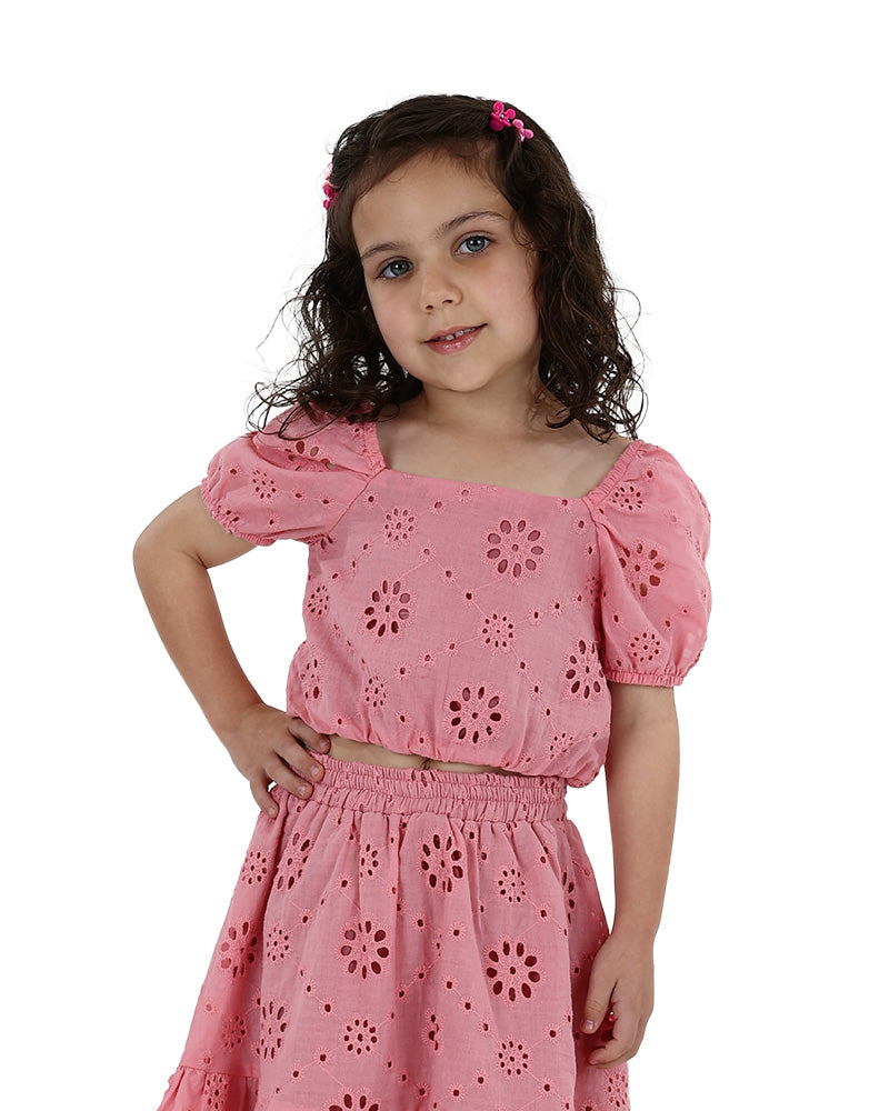 Short Puff Sleeve Anglaise Cropped Blouse