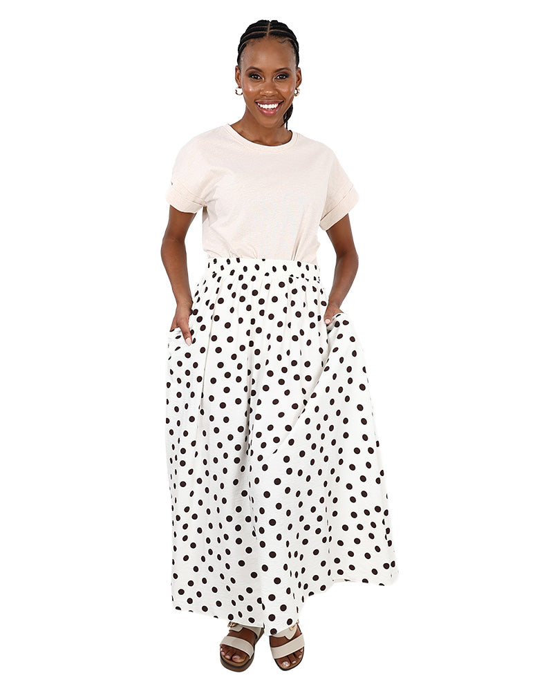 Elasticated Chocolate Polka Dot Maxi Skirt