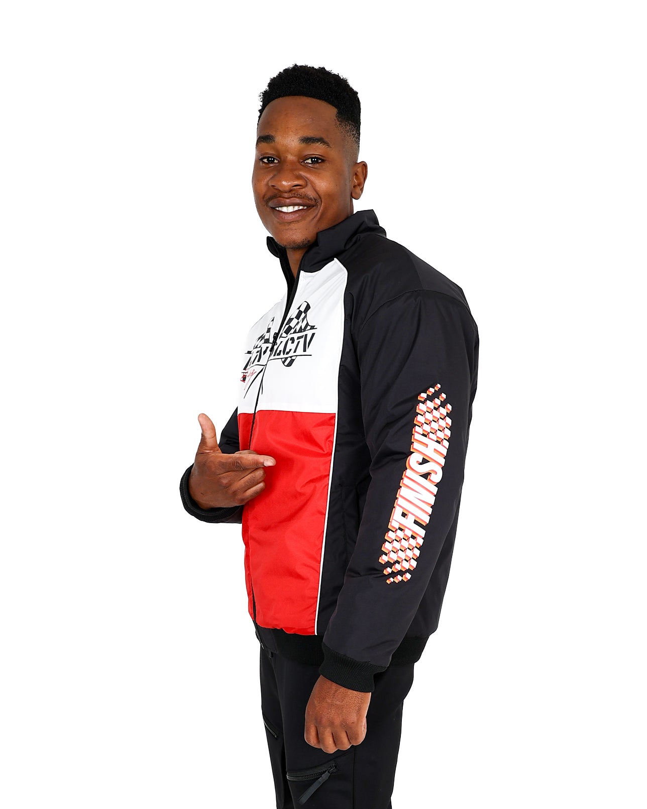 Black & Red Colour Block Racing Inspired Bomber Jacket