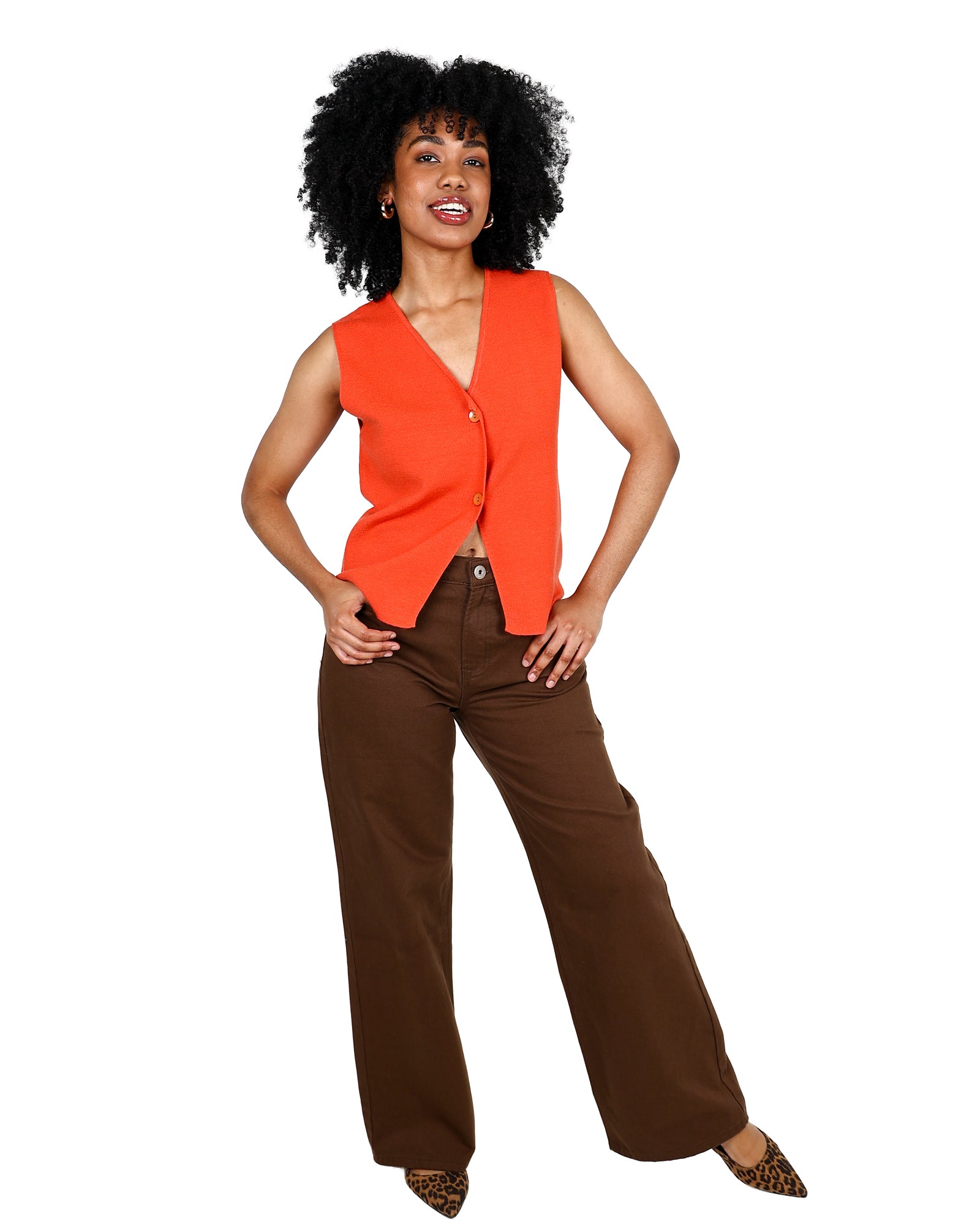 Orange Sleeveless Knitted Vest