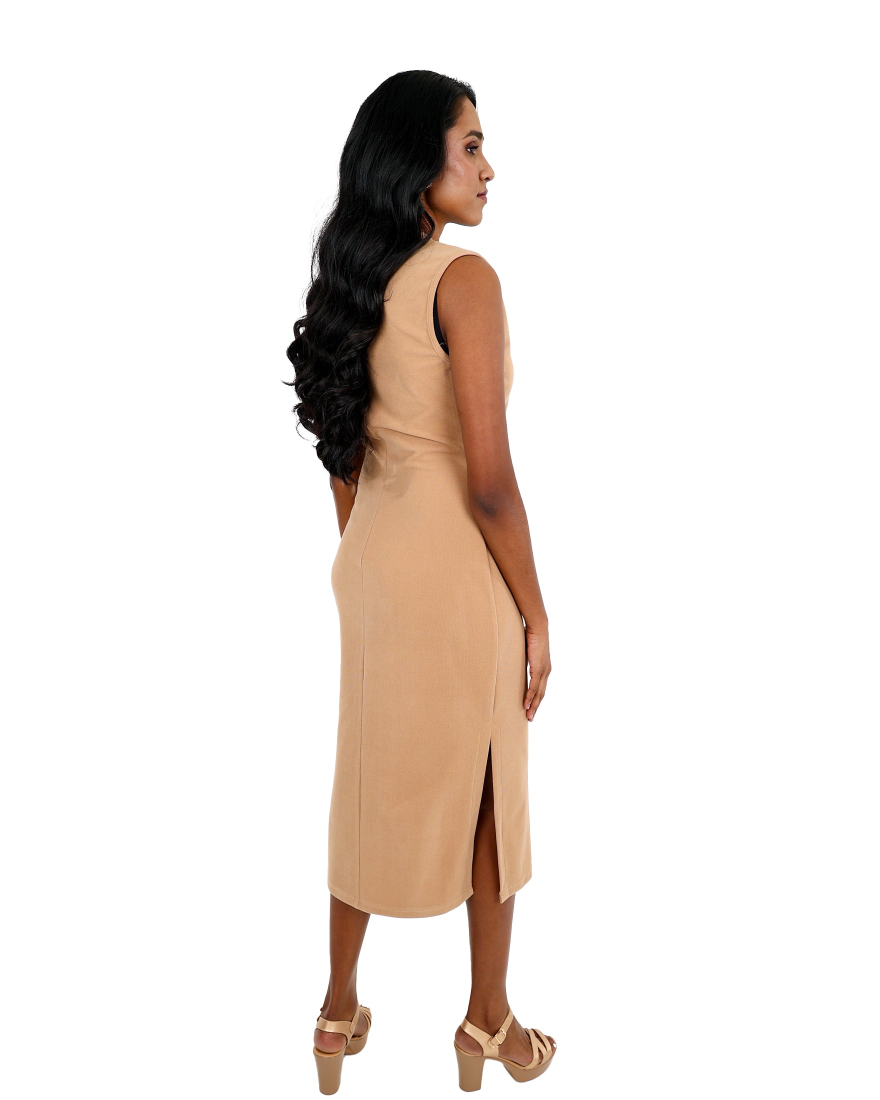 Sleeveless Pin Tuck Column Dress