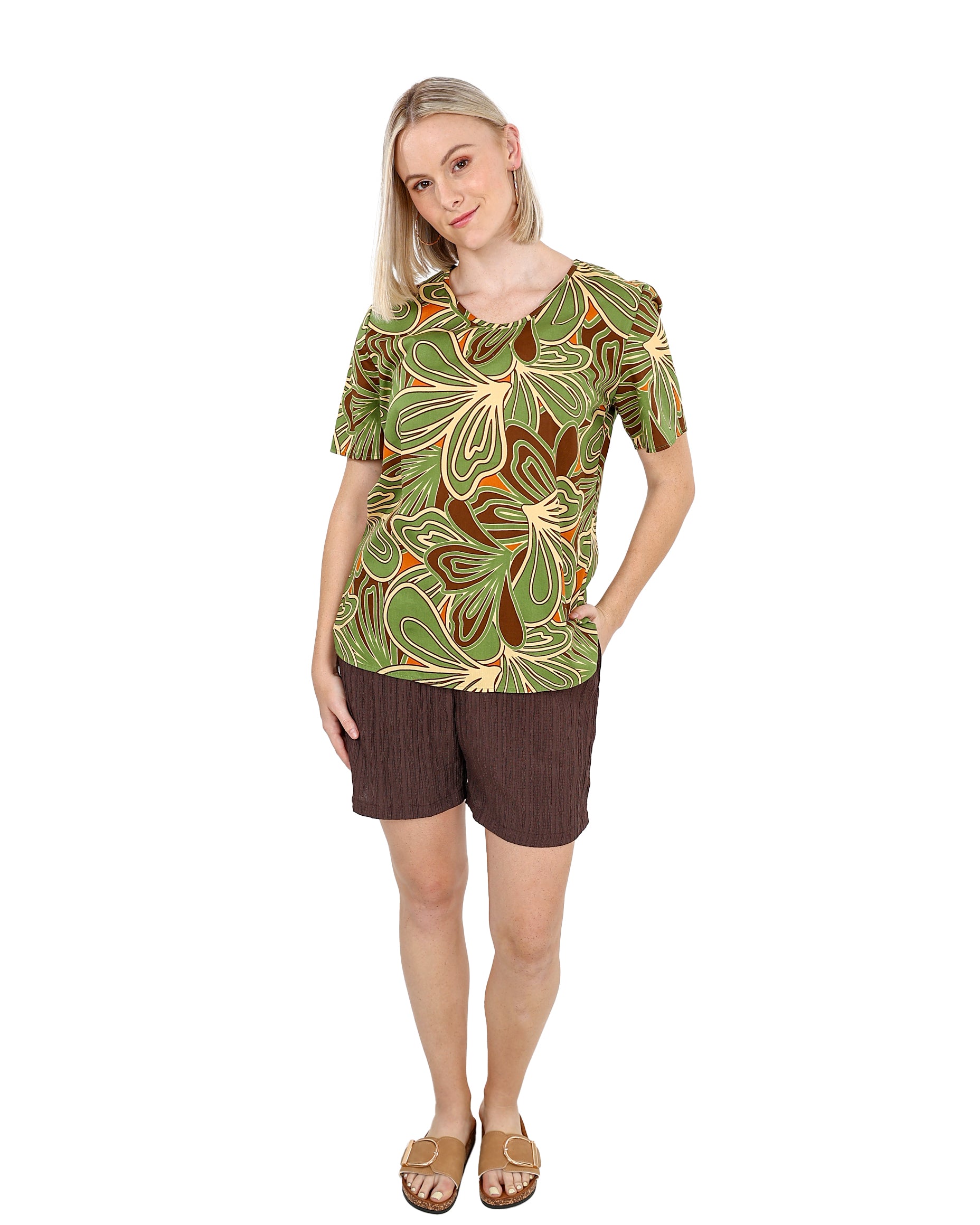 Short Sleeve Sage Floral Printed Blouse