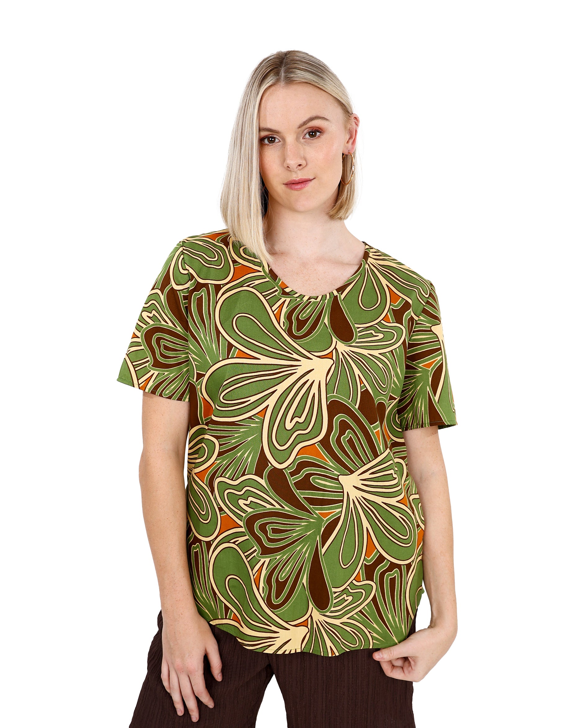 Short Sleeve Sage Floral Printed Blouse