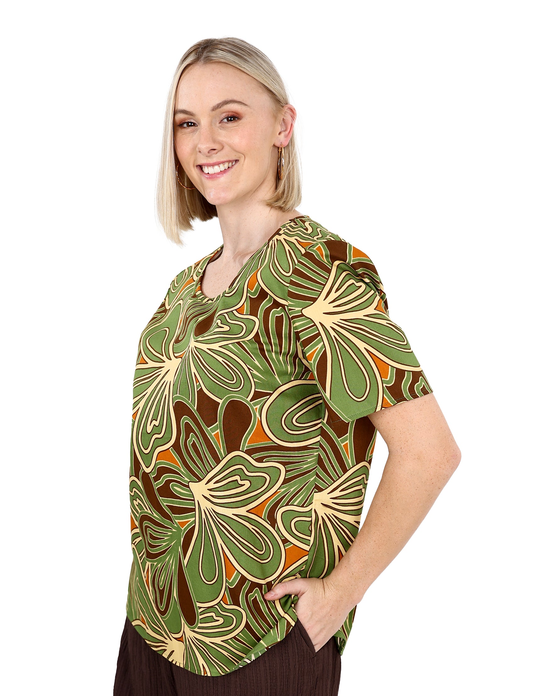 Short Sleeve Sage Floral Printed Blouse