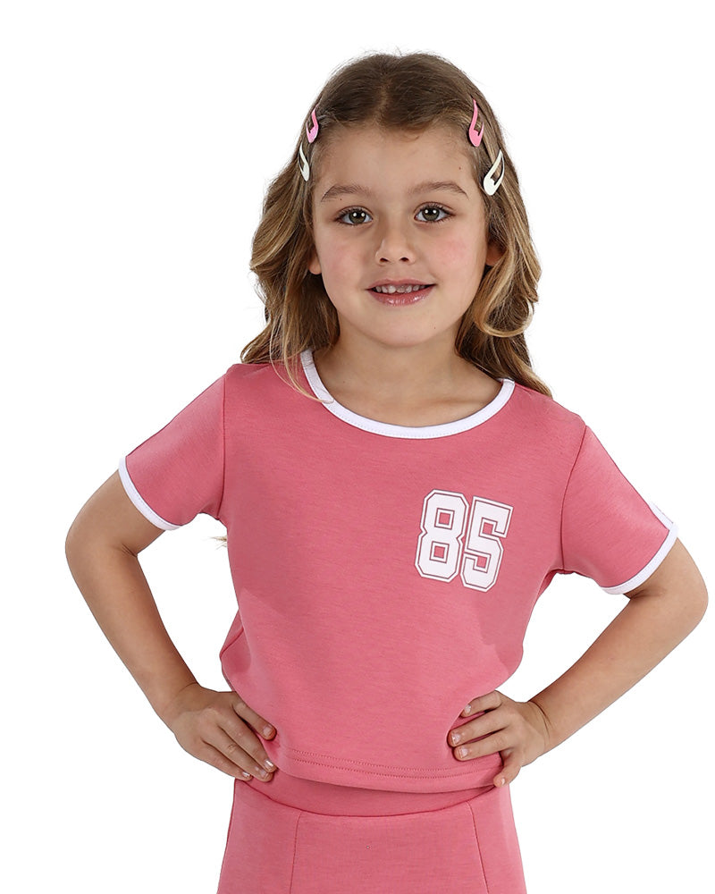Short Sleeve Dusty Pink Ringer Crop T-Shirt