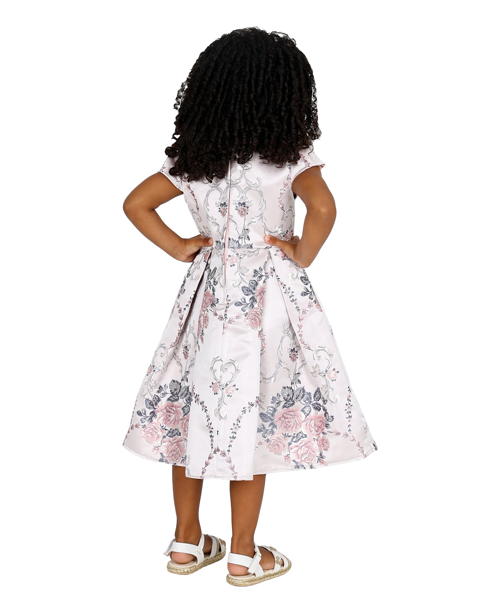 Cap Sleeve Pleated Jacquard Party Dress