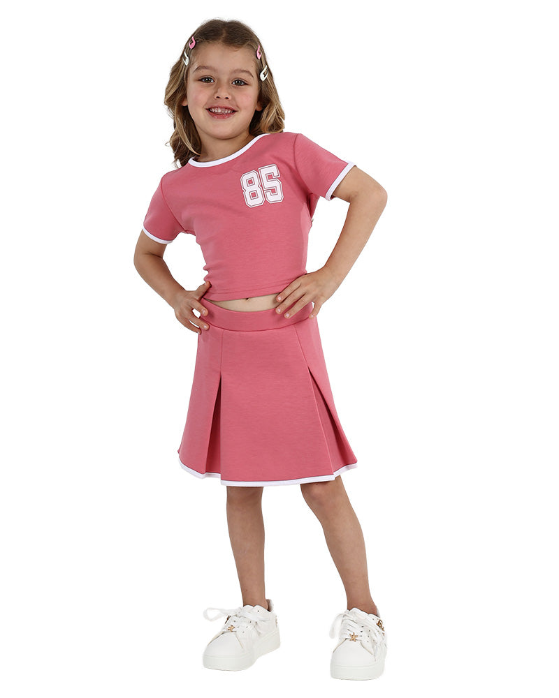 Pink Contrast Binding Detail Pleated Skirt