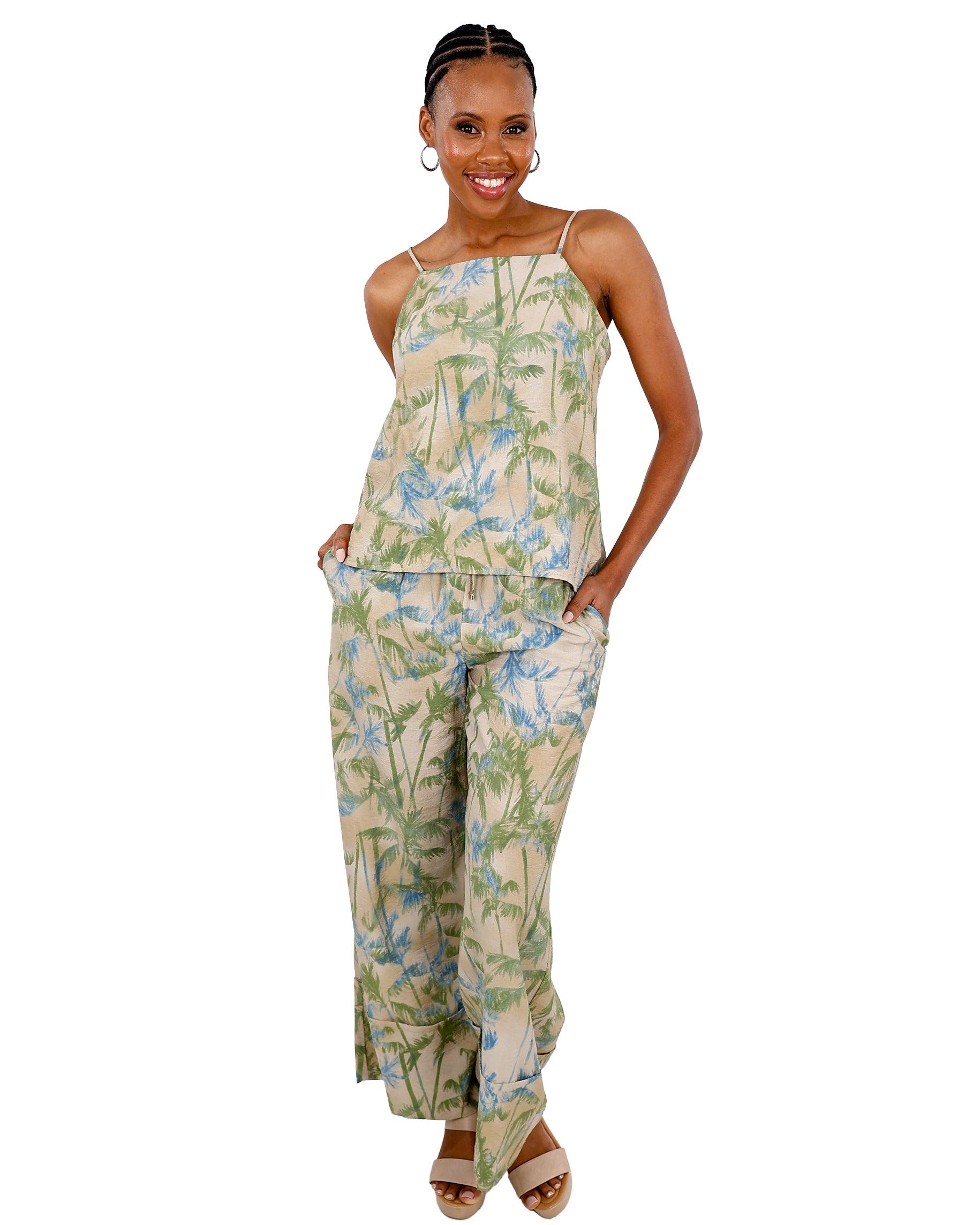 Strappy Sage Palm Print Top