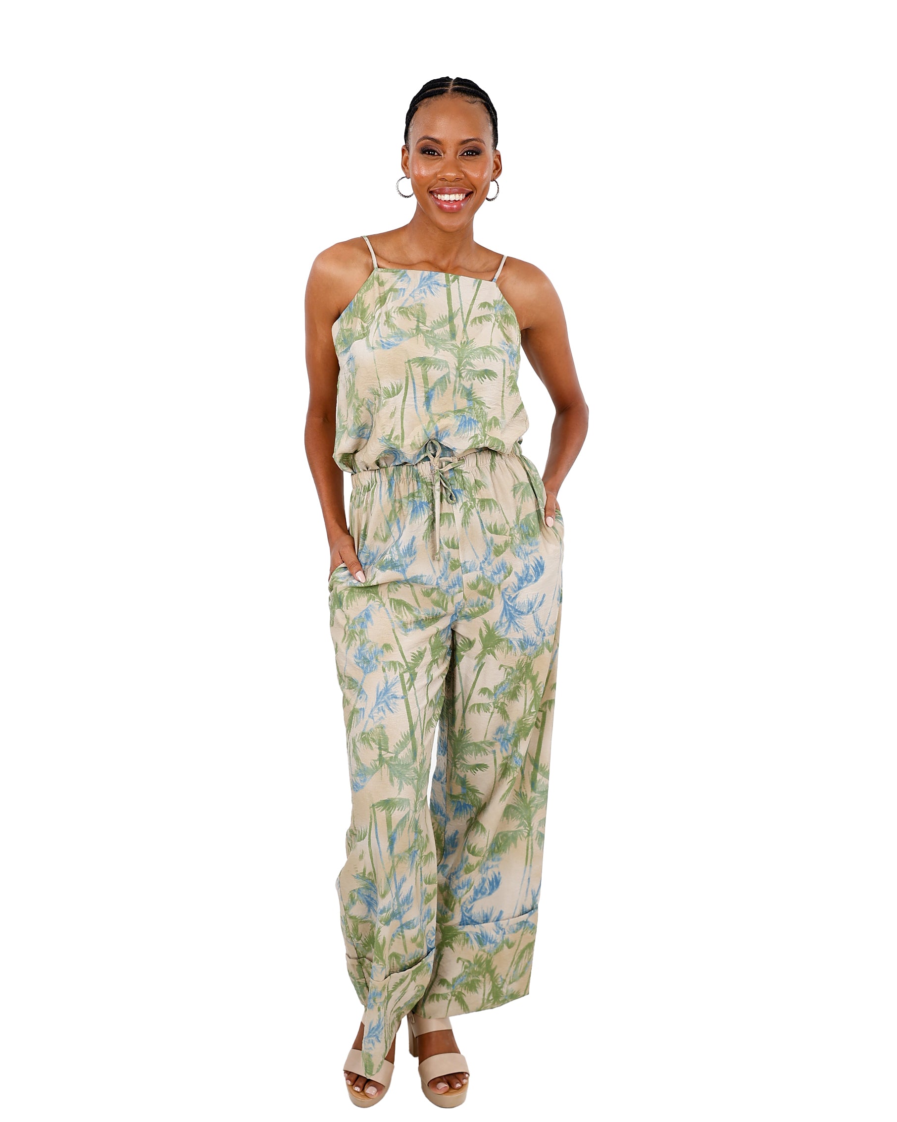 Palm Print Co-Ord Elasticated Pants