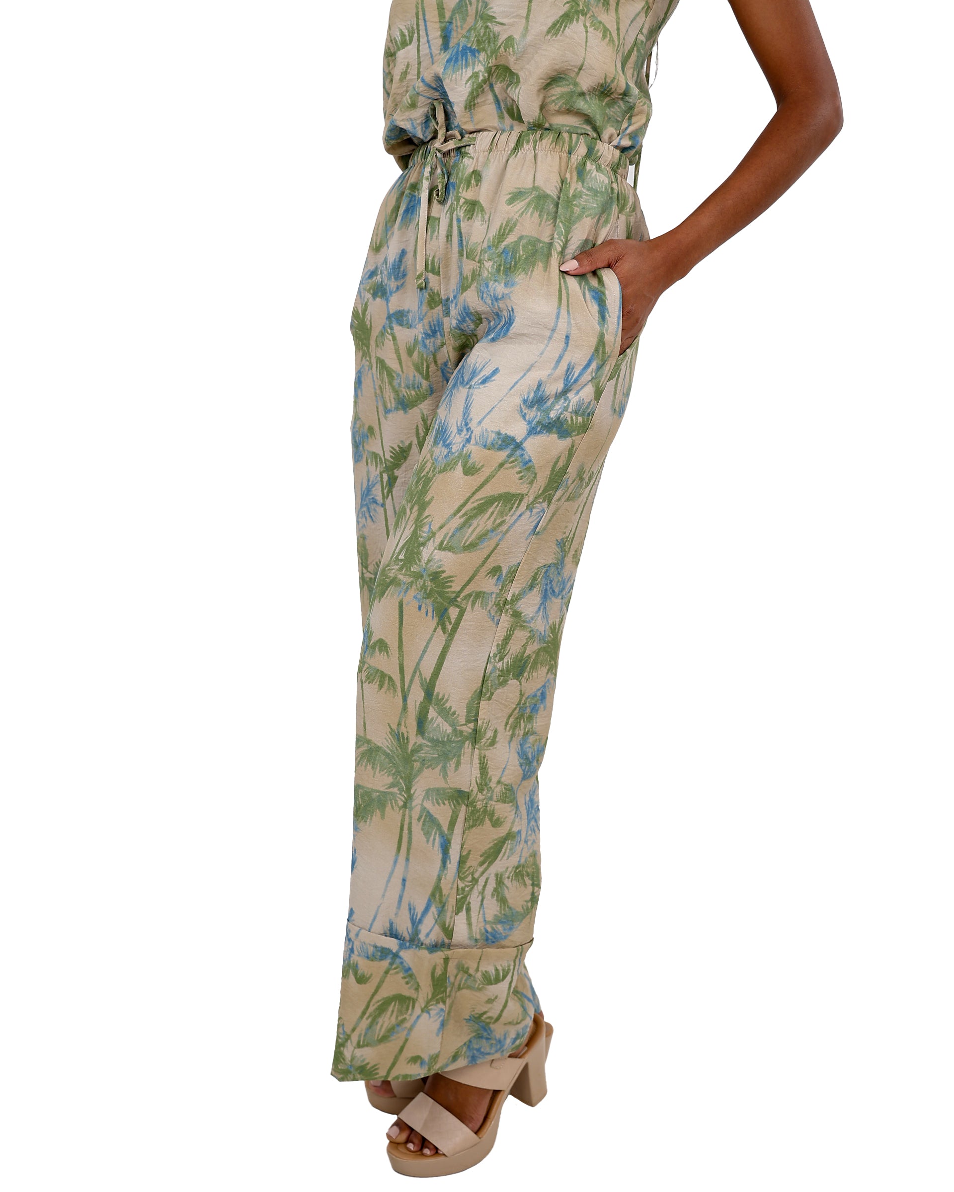 Palm Print Co-Ord Elasticated Pants