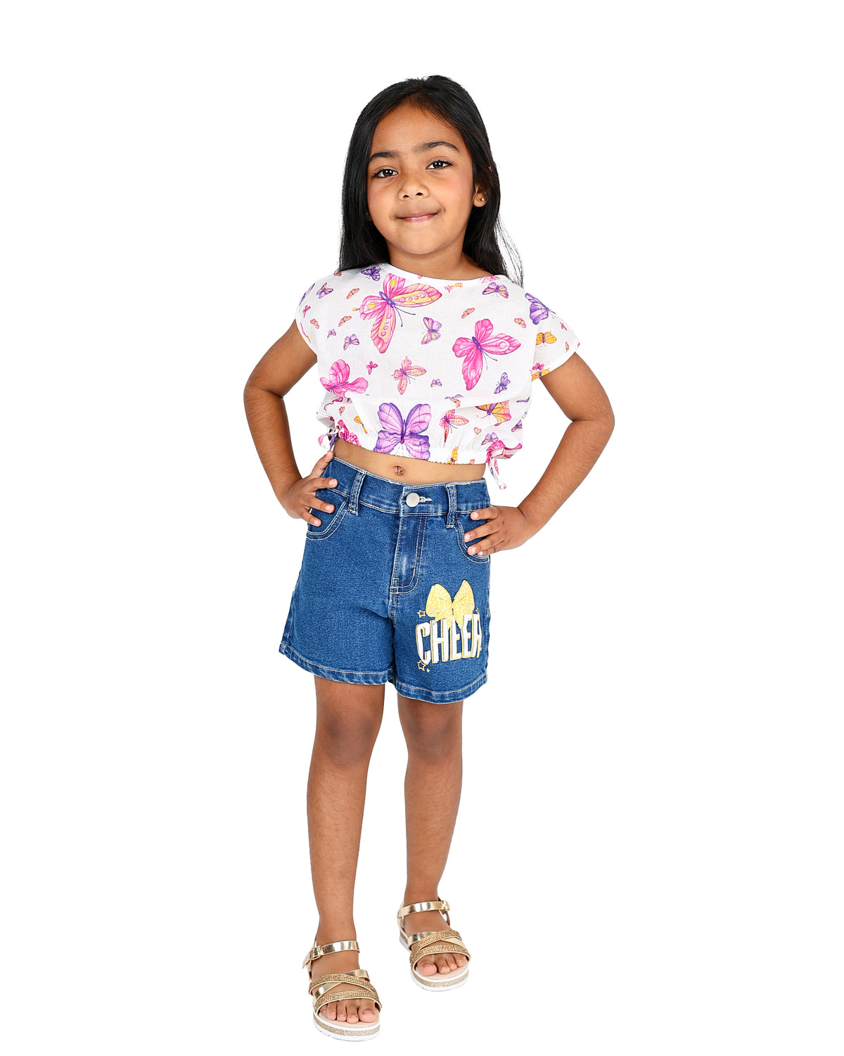 Medium Indigo Cheer Graphic Denim Shorts