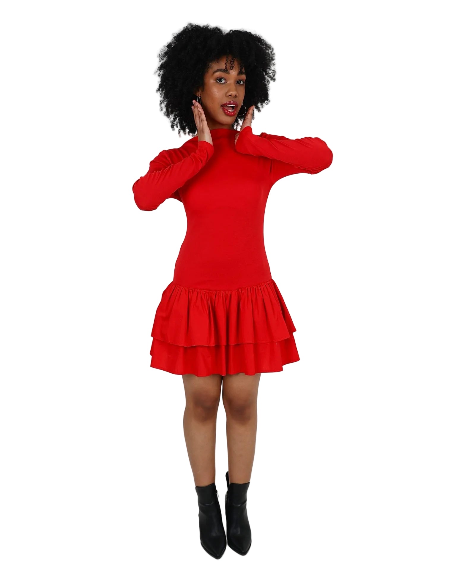 strapless open back dress Marienne Red Lace Long Sleeve Mini Dress main image 1