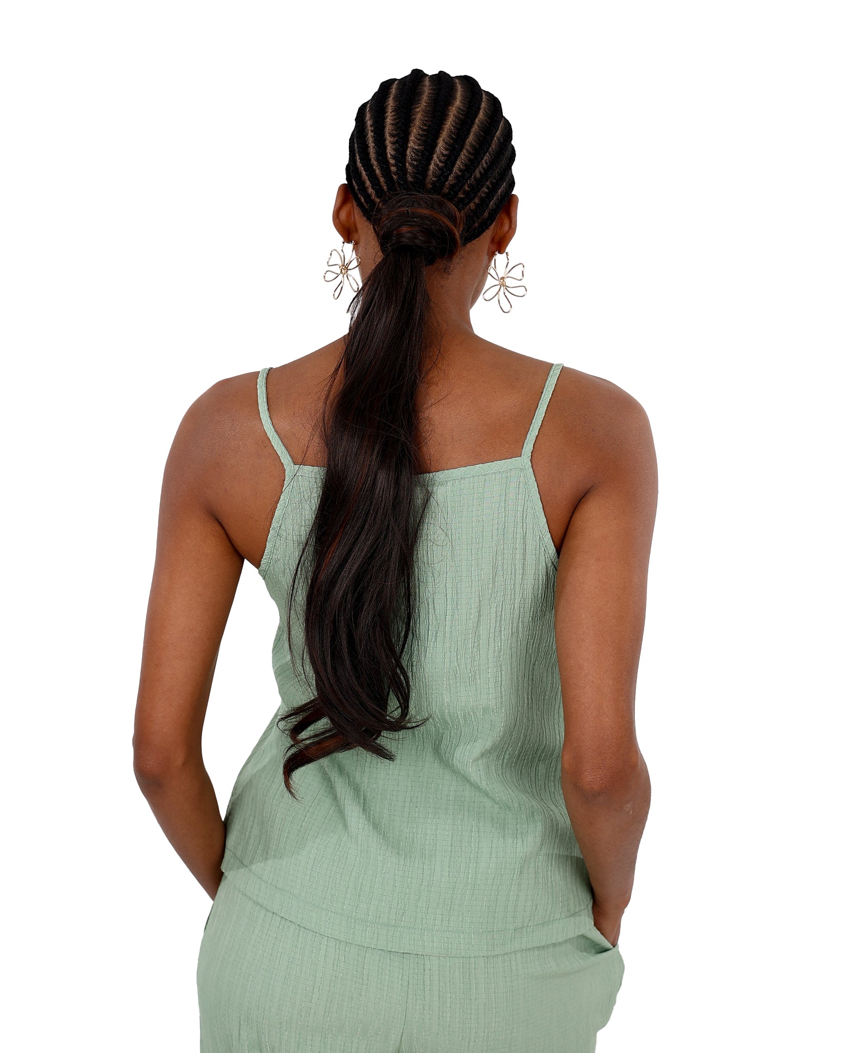 Strappy Sage Crinkle Blouse