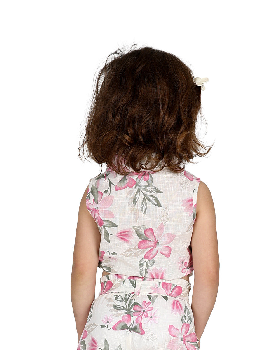 Sleeveless Cream Floral Print Shirt