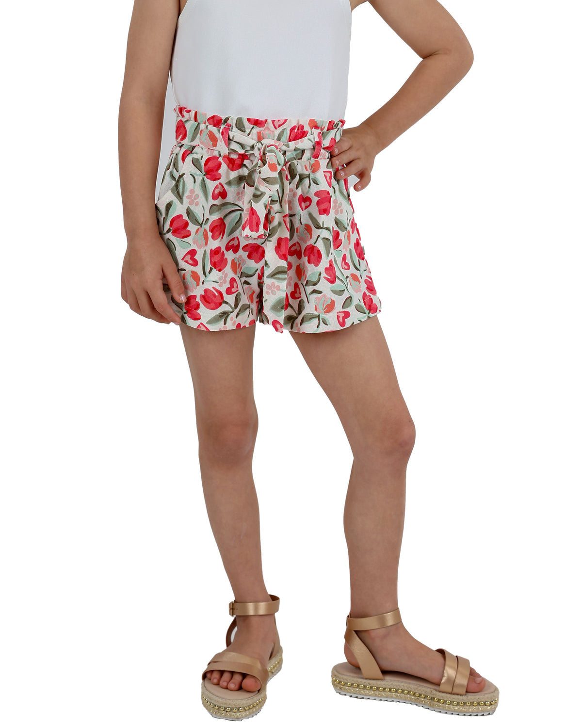 Floral Print Paperbag Shorts