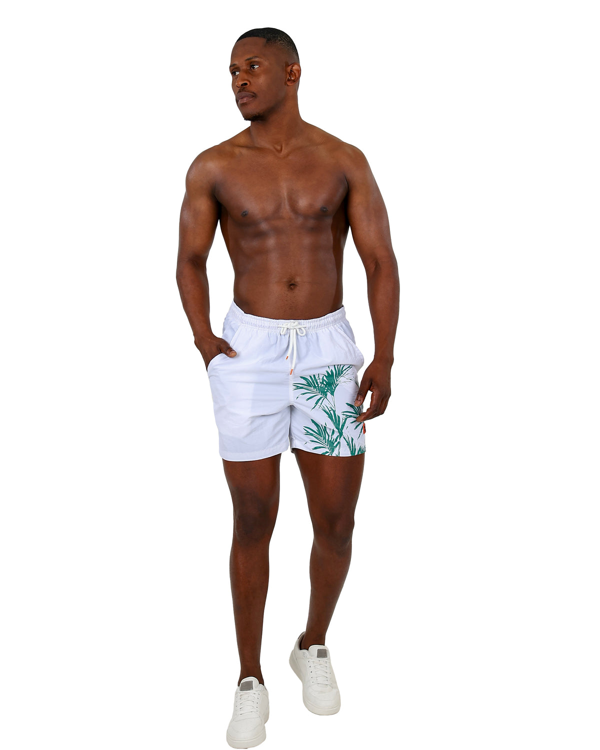 White Minty Palms Taslon Swim Shorts