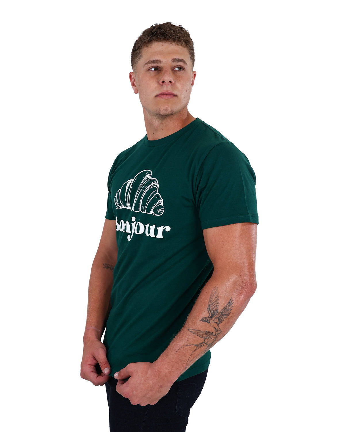 Short Sleeve Bottle Green Bonjour Graphic T-Shirt