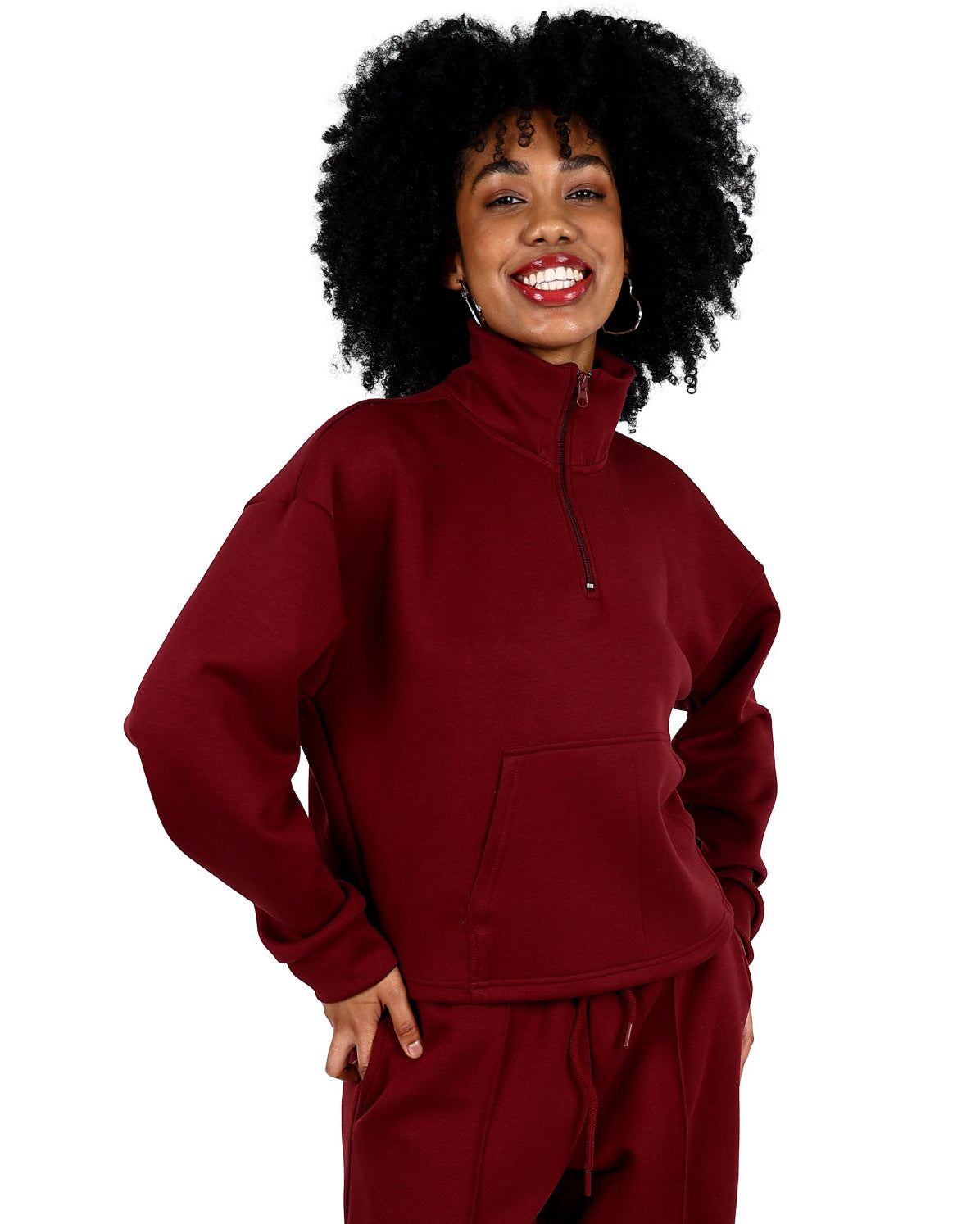 Burgundy 3/4 Zip Soft Touch Active Top