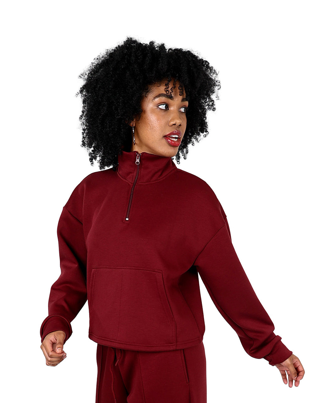 Burgundy 3/4 Zip Soft Touch Active Top