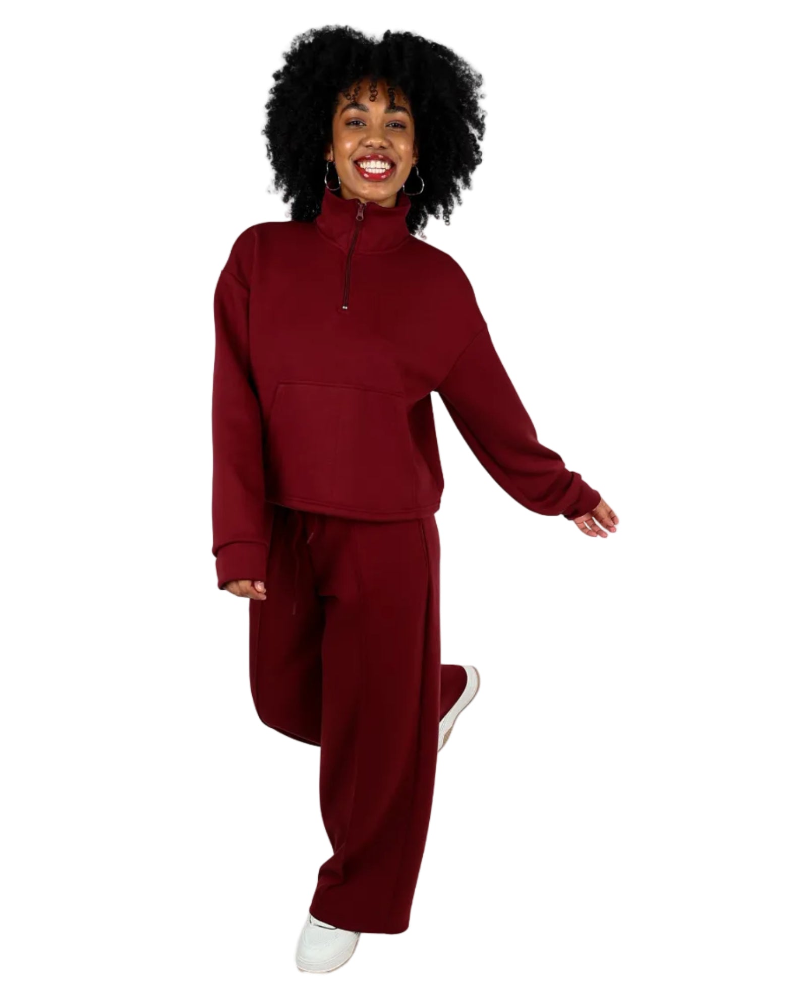 Burgundy 3/4 Zip Soft Touch Active Top