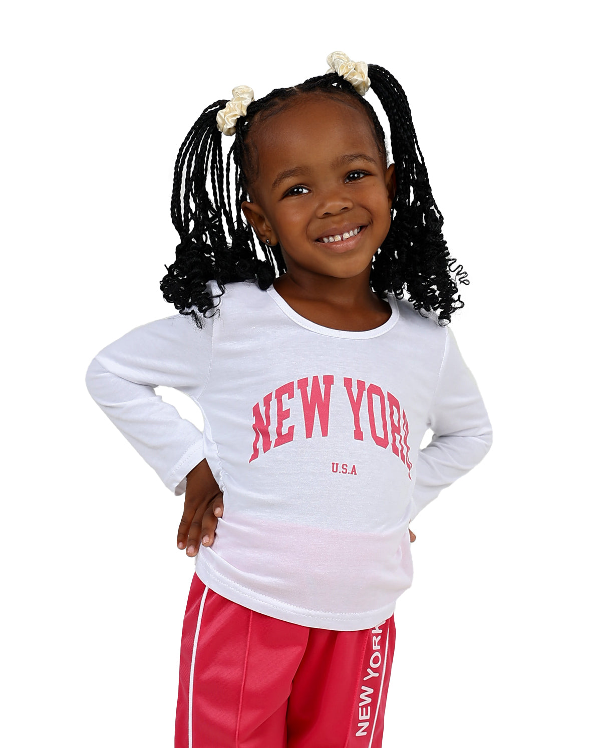 Long Sleeve White Side Ruched NY Top
